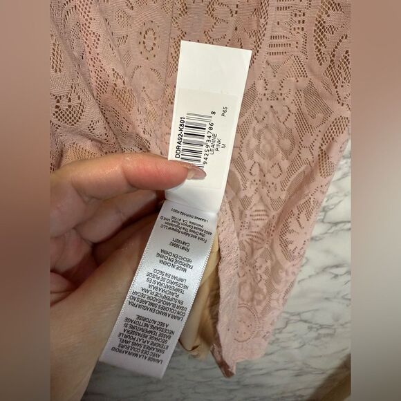 NEW DRESS THE POPULATION Leanne Floral Lace Overlay Soft Pink Bodycon Dress Sz M - Picture 7 of 9